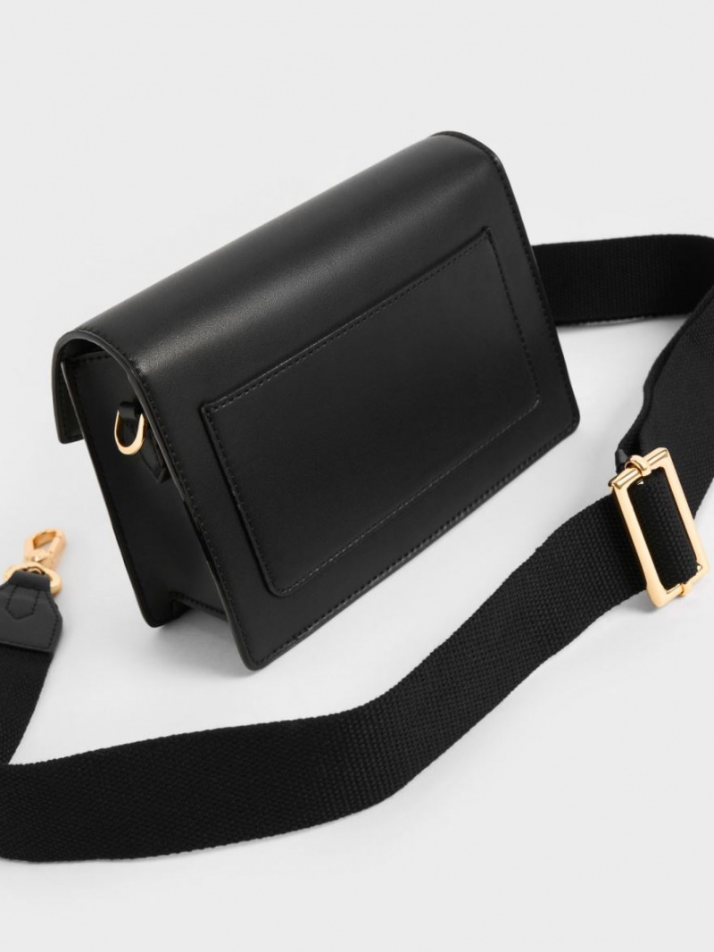 Geanta Crossbody Charles & Keith Envelope Negrii Albi | 024CTLFZD