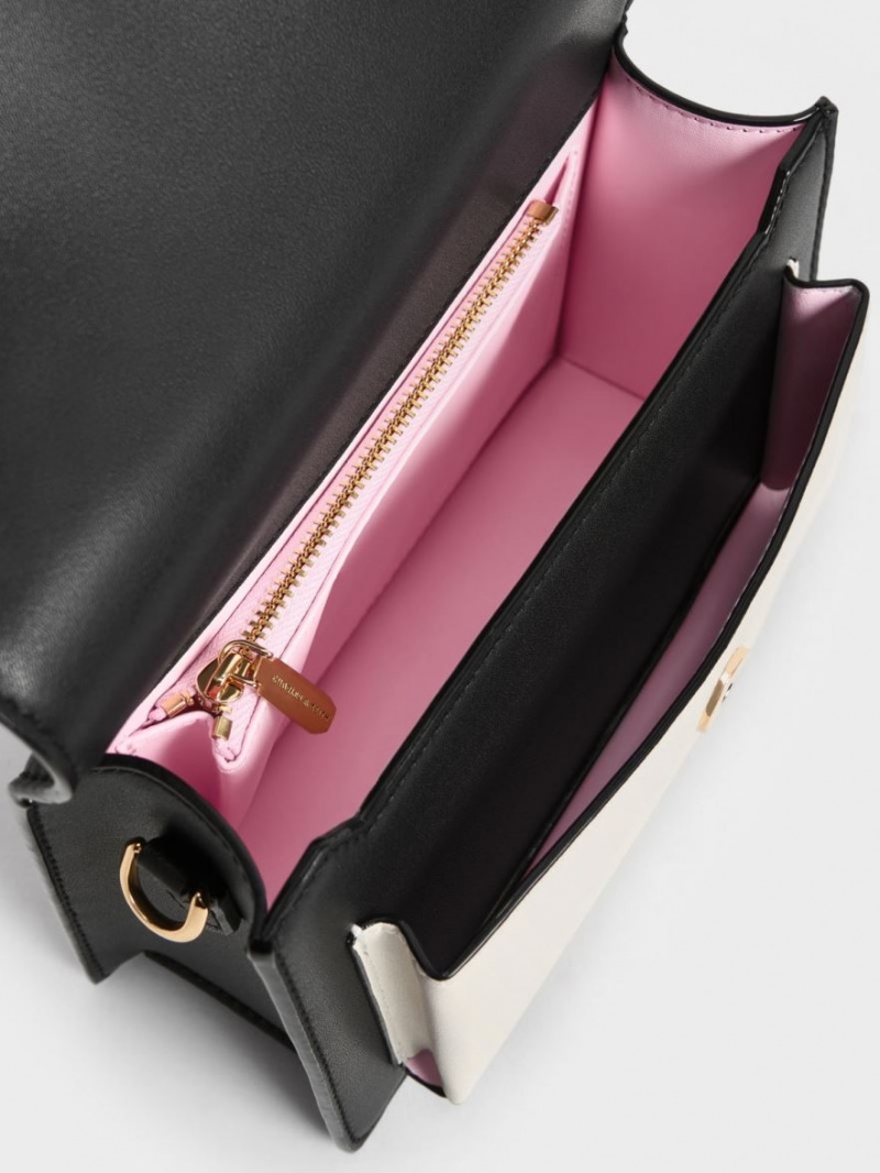 Geanta Crossbody Charles & Keith Envelope Negrii Albi | 024CTLFZD