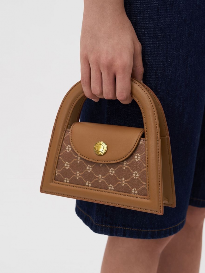 Geanta Crossbody Charles & Keith Este Printed Trapeze Ciocolata | 245VNBRMX