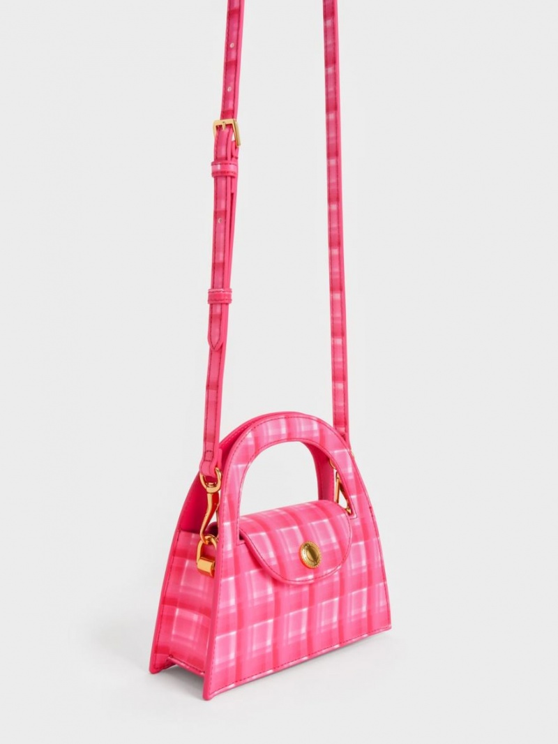 Geanta Crossbody Charles & Keith Este Printed Trapeze Fucsie | 435ZSMRQL