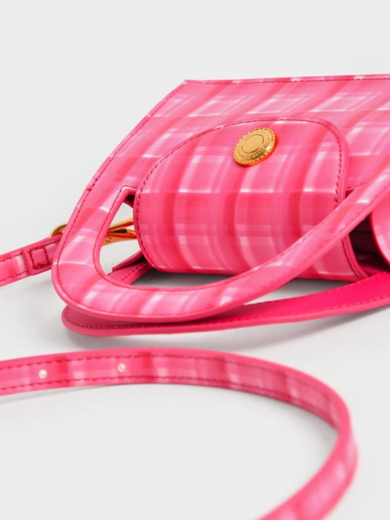 Geanta Crossbody Charles & Keith Este Printed Trapeze Fucsie | 435ZSMRQL