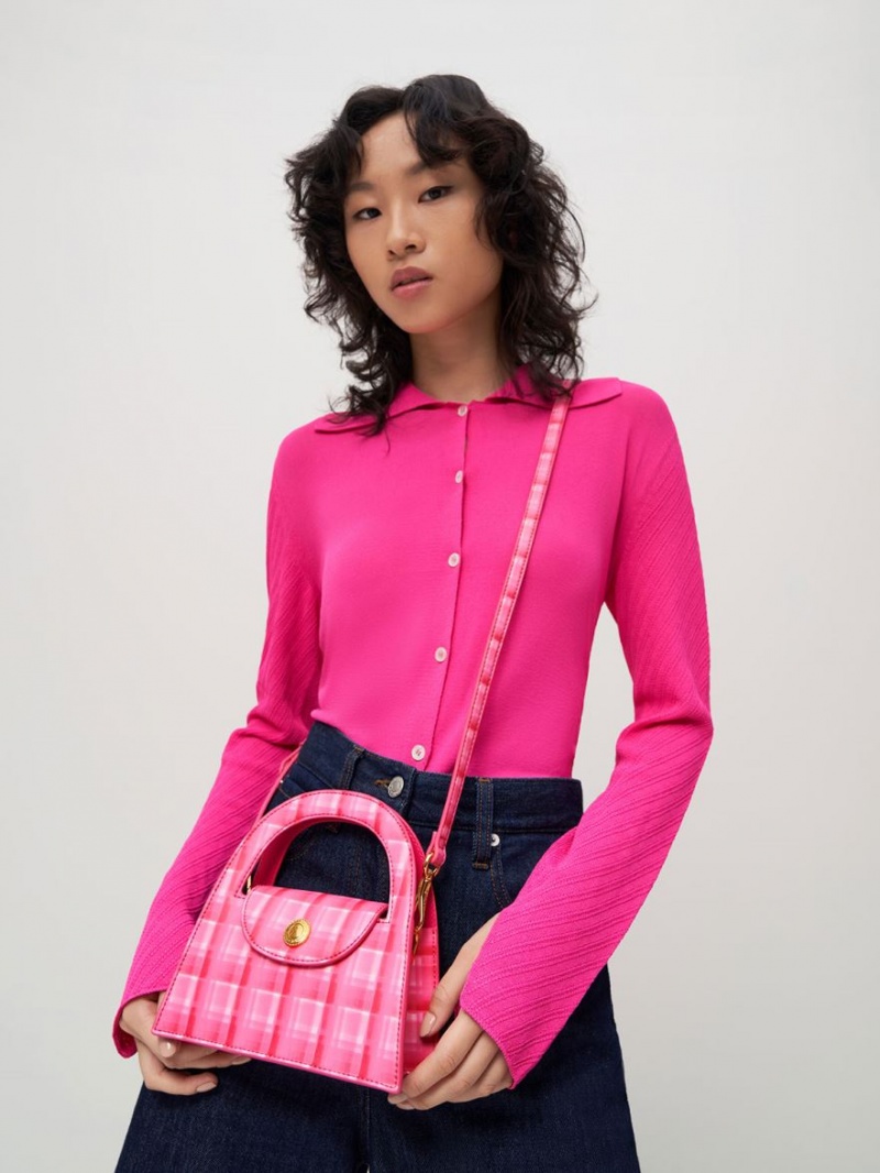 Geanta Crossbody Charles & Keith Este Printed Trapeze Fucsie | 435ZSMRQL
