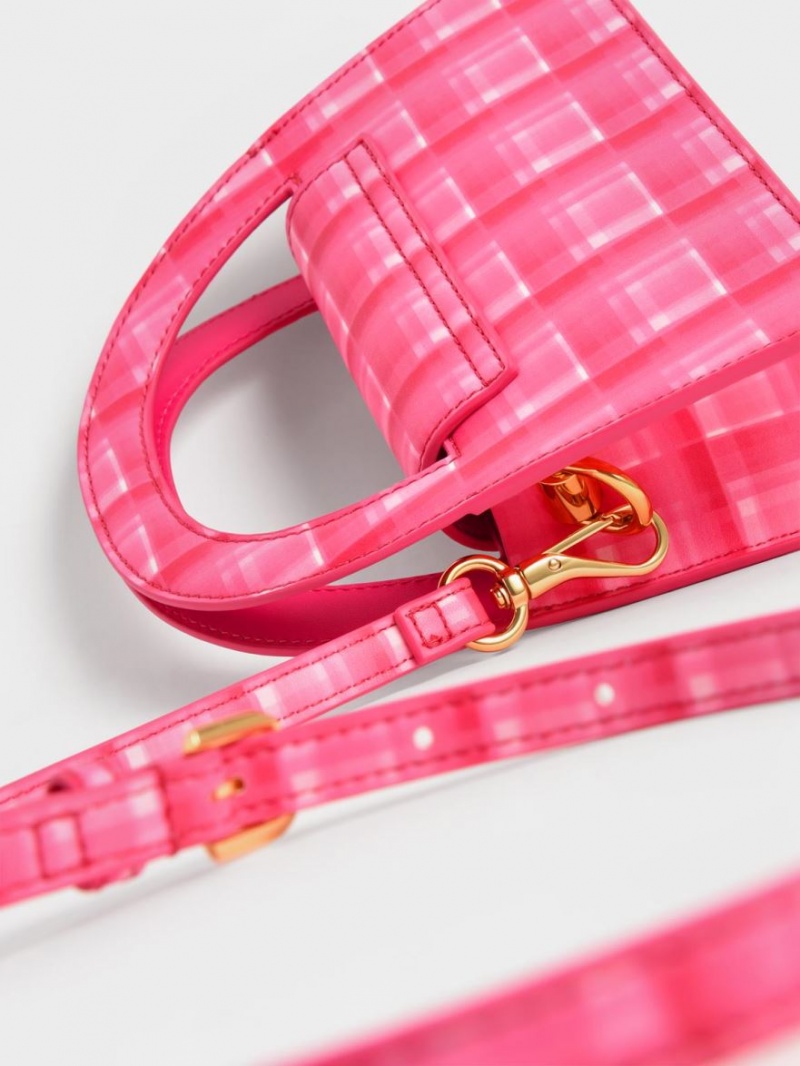 Geanta Crossbody Charles & Keith Este Printed Trapeze Fucsie | 435ZSMRQL