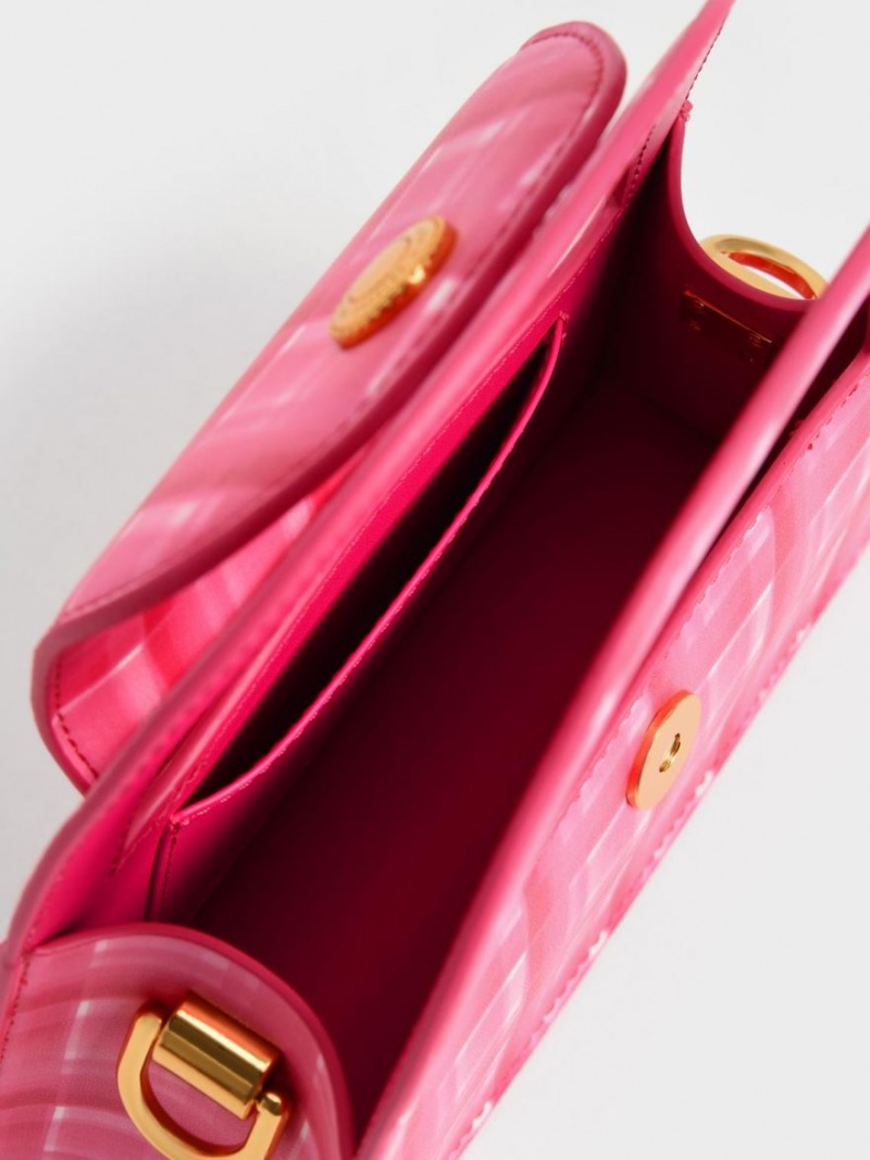 Geanta Crossbody Charles & Keith Este Printed Trapeze Fucsie | 435ZSMRQL