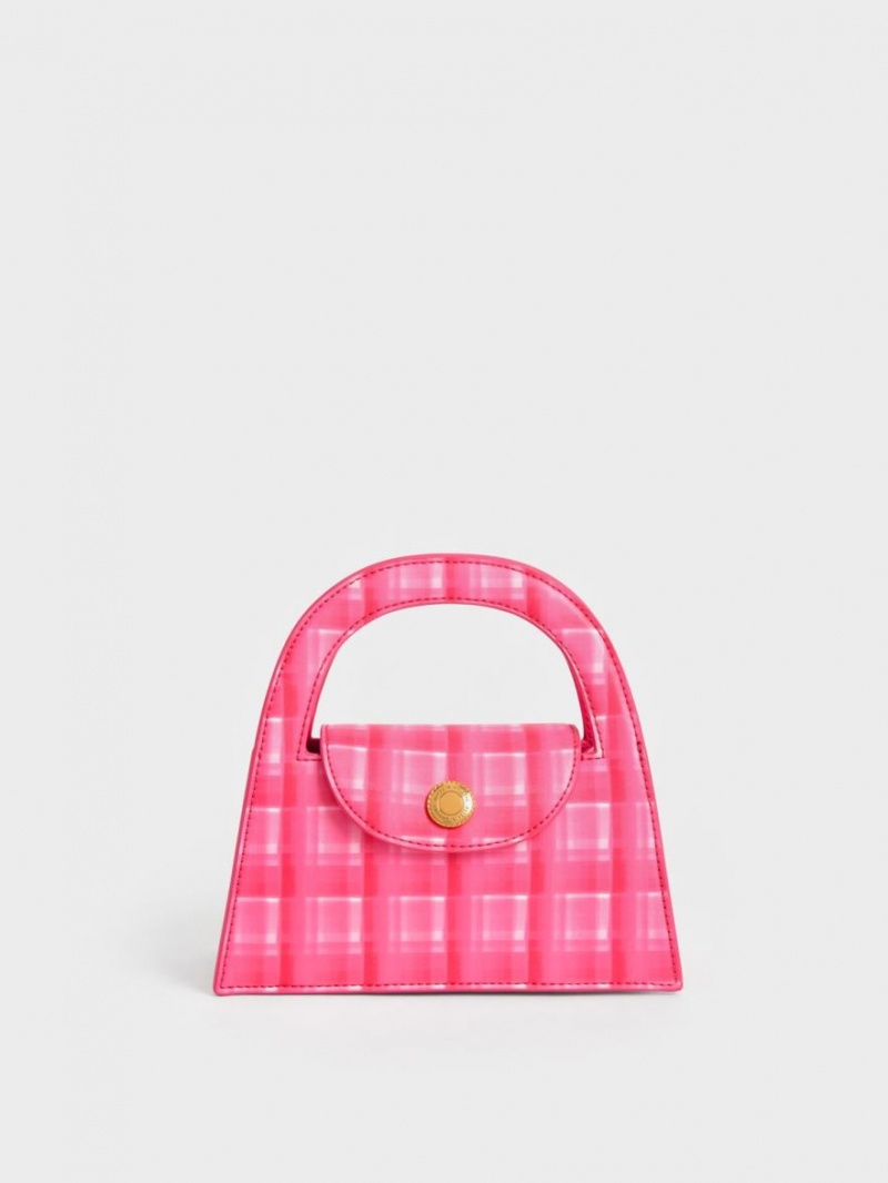 Geanta Crossbody Charles & Keith Este Printed Trapeze Fucsie | 435ZSMRQL