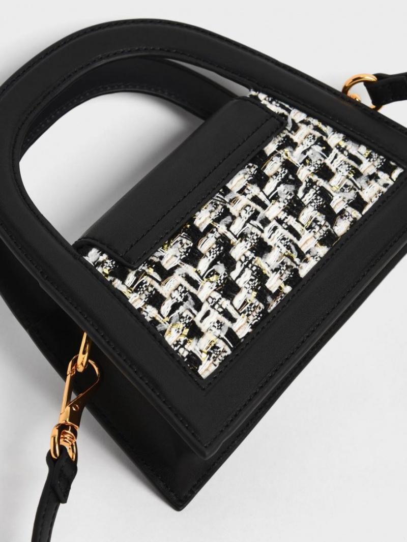 Geanta Crossbody Charles & Keith Este Tweed Trapeze Negrii | 436OZCVEL