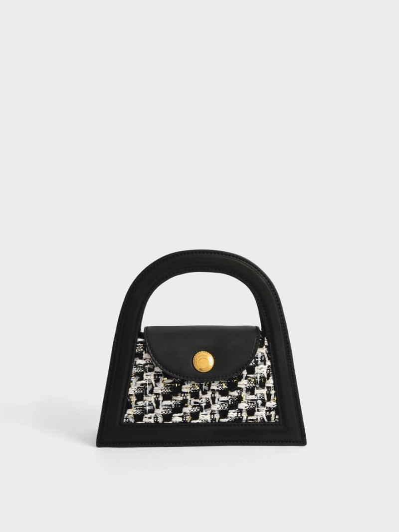 Geanta Crossbody Charles & Keith Este Tweed Trapeze Negrii | 436OZCVEL