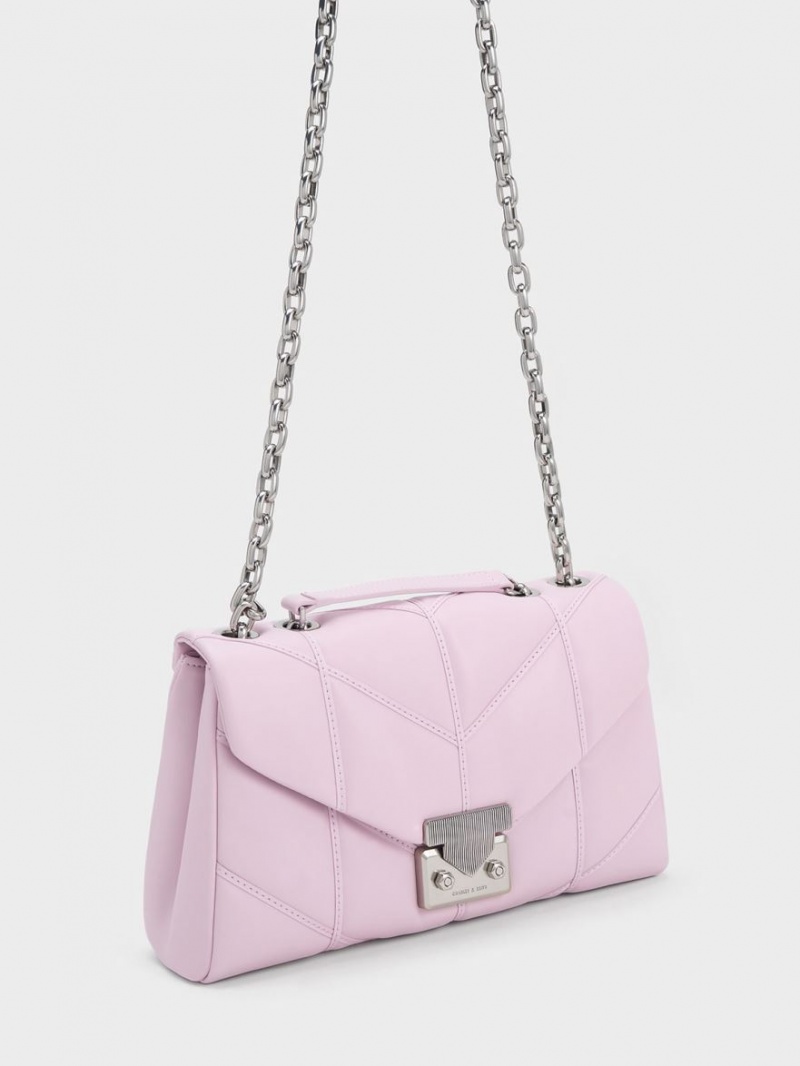 Geanta Crossbody Charles & Keith Eudora Chevron Trapeze Roz | 932IOXFYC