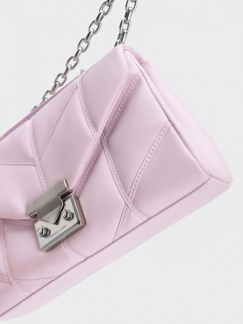 Geanta Crossbody Charles & Keith Eudora Chevron Trapeze Roz | 932IOXFYC