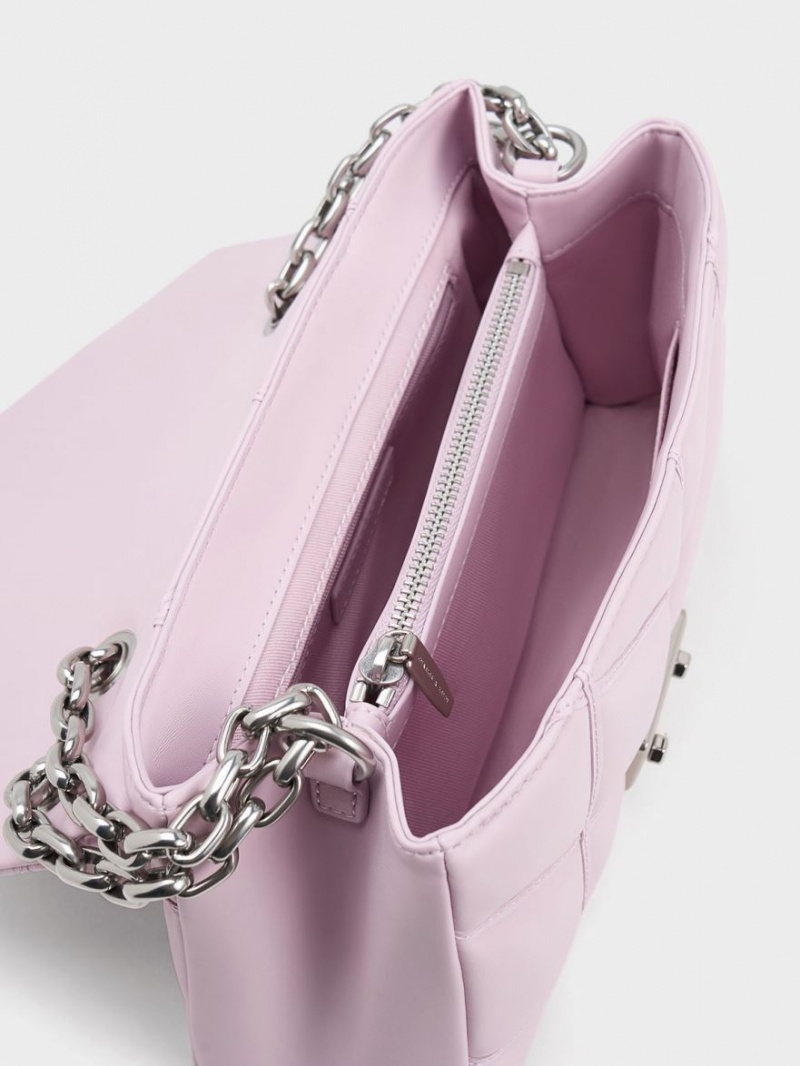 Geanta Crossbody Charles & Keith Eudora Chevron Trapeze Roz | 932IOXFYC