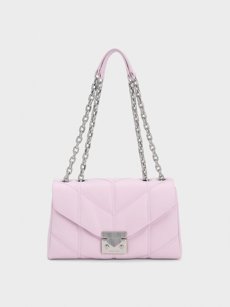 Geanta Crossbody Charles & Keith Eudora Chevron Trapeze Roz | 932IOXFYC