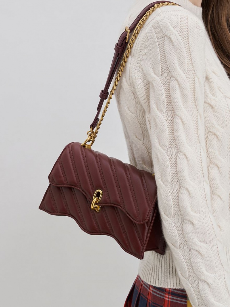 Geanta Crossbody Charles & Keith Freja Wavy Trapeze Ciocolata Inchis | 502EOZHKY