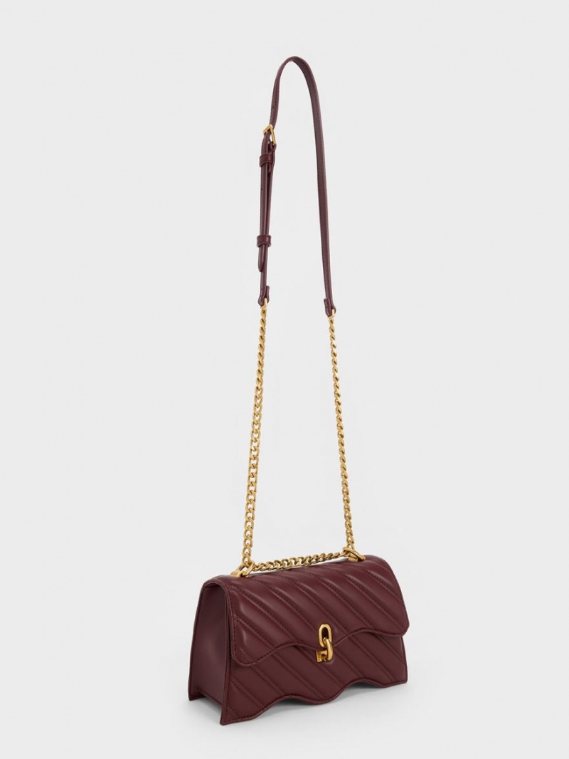 Geanta Crossbody Charles & Keith Freja Wavy Trapeze Ciocolata Inchis | 502EOZHKY