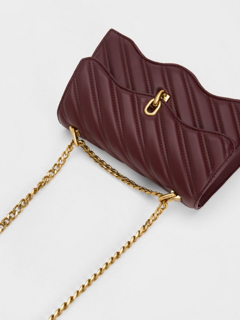 Geanta Crossbody Charles & Keith Freja Wavy Trapeze Ciocolata Inchis | 502EOZHKY