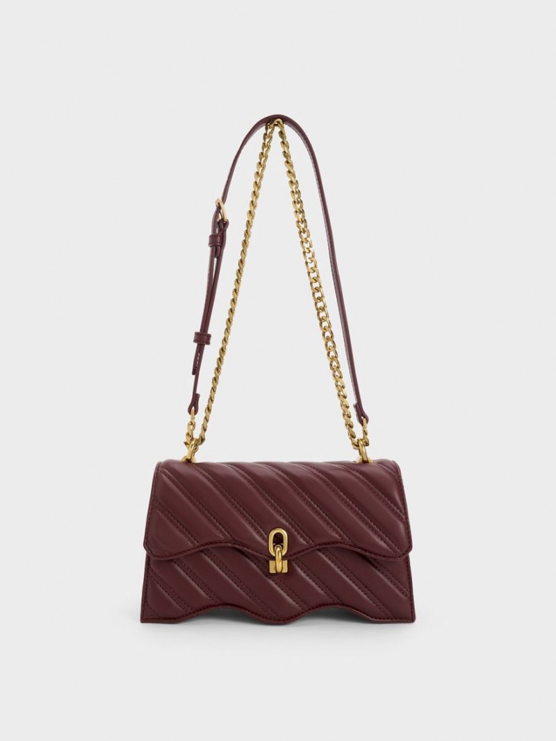 Geanta Crossbody Charles & Keith Freja Wavy Trapeze Ciocolata Inchis | 502EOZHKY