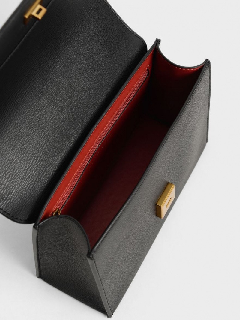Geanta Crossbody Charles & Keith Front Flap Chain Handle Negrii | 107SDINLO
