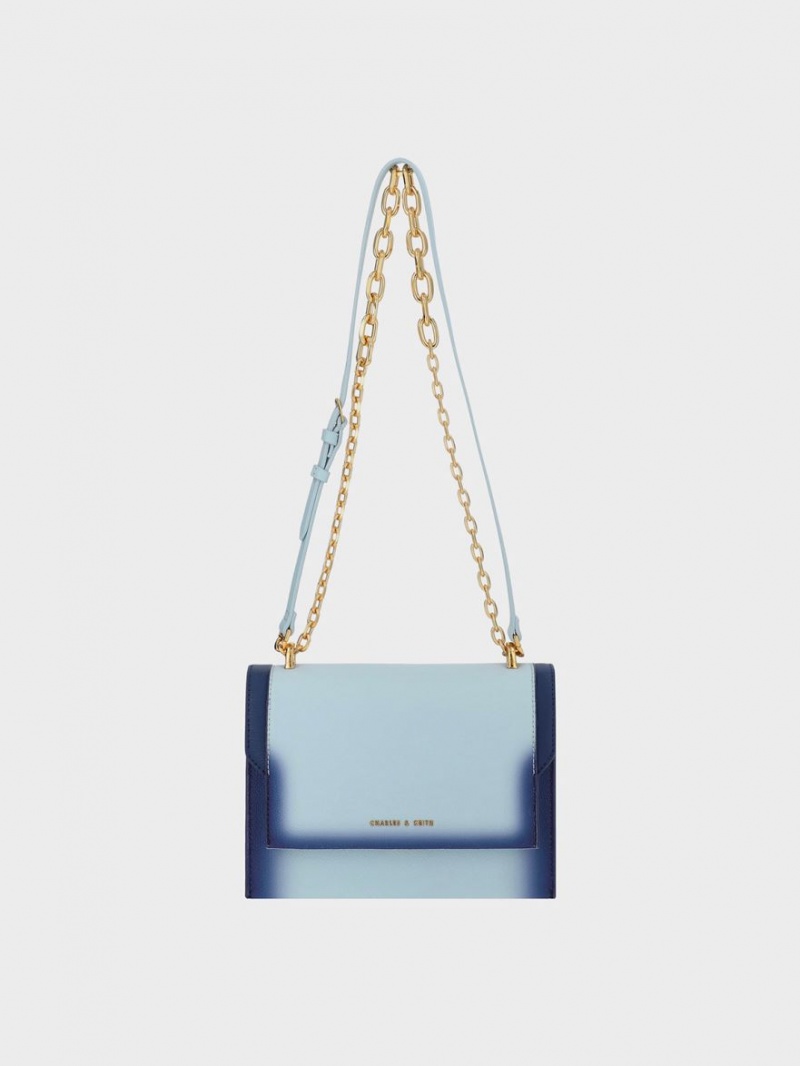 Geanta Crossbody Charles & Keith Front Flap Chain Handle Albastri | 539VRXCUM