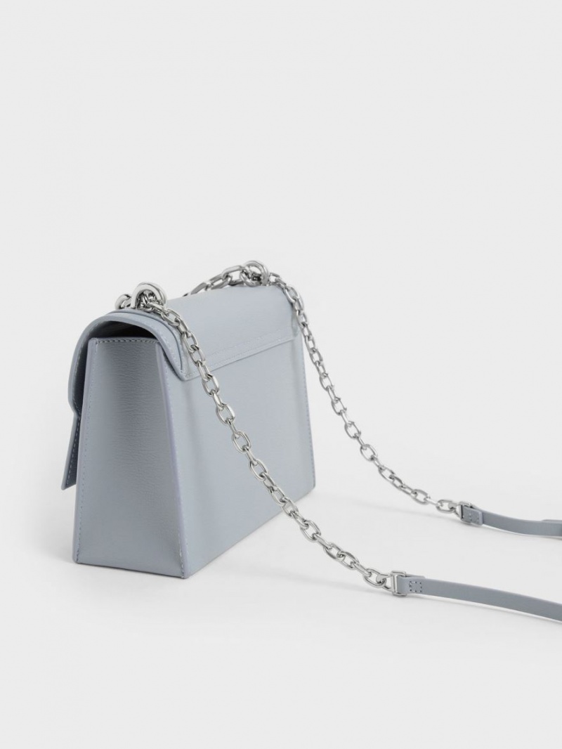 Geanta Crossbody Charles & Keith Front Flap Chain Handle Albastri Deschis | 025TNADRO