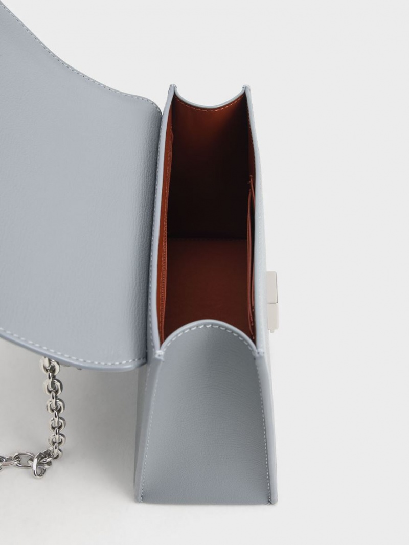 Geanta Crossbody Charles & Keith Front Flap Chain Handle Albastri Deschis | 025TNADRO