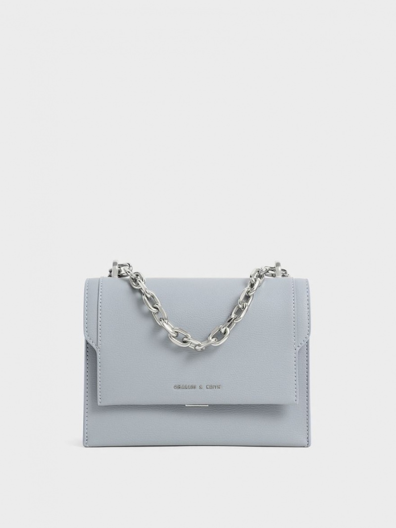 Geanta Crossbody Charles & Keith Front Flap Chain Handle Albastri Deschis | 025TNADRO