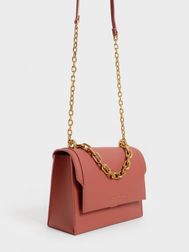 Geanta Crossbody Charles & Keith Front Flap Chain Handle Rosii Inchis | 425WAVECH
