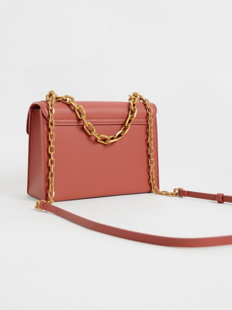 Geanta Crossbody Charles & Keith Front Flap Chain Handle Rosii Inchis | 425WAVECH