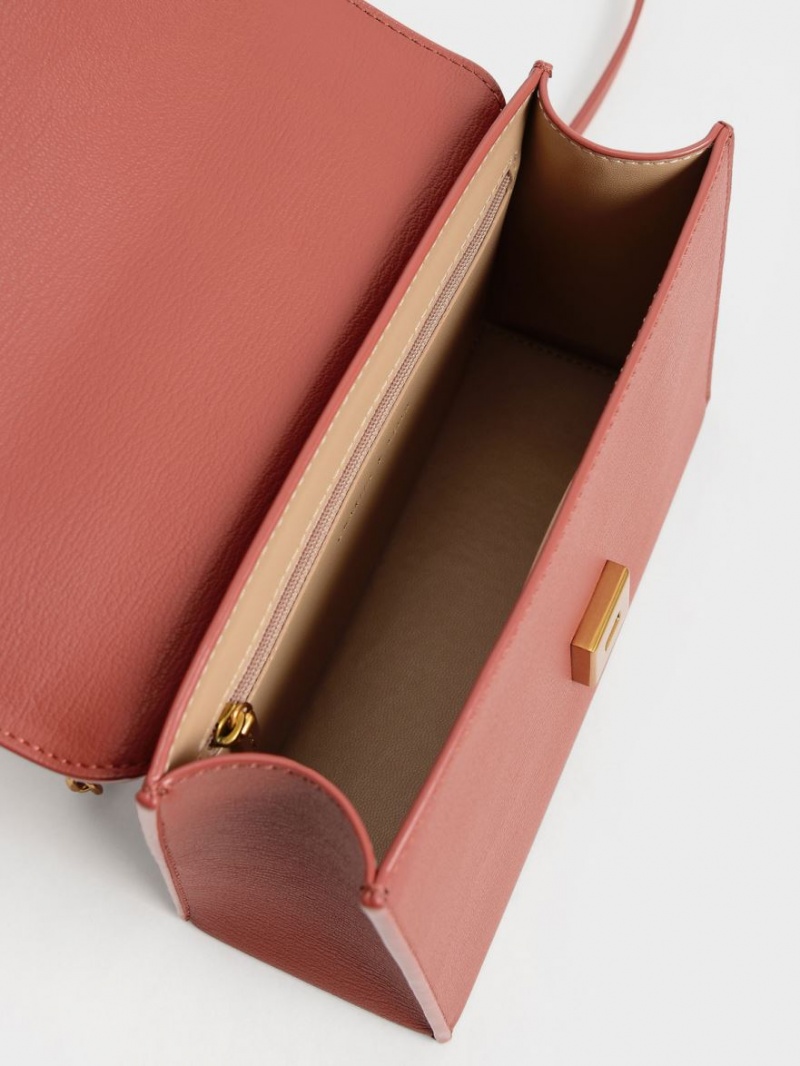 Geanta Crossbody Charles & Keith Front Flap Chain Handle Rosii Inchis | 425WAVECH