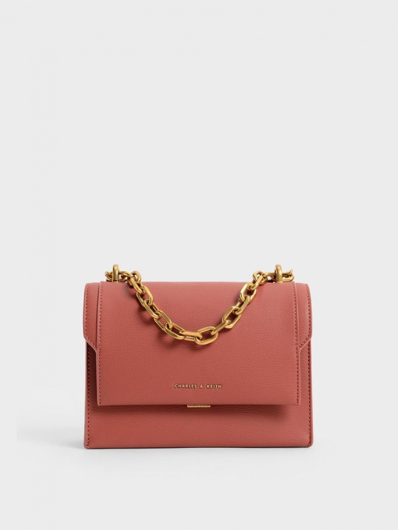 Geanta Crossbody Charles & Keith Front Flap Chain Handle Rosii Inchis | 425WAVECH