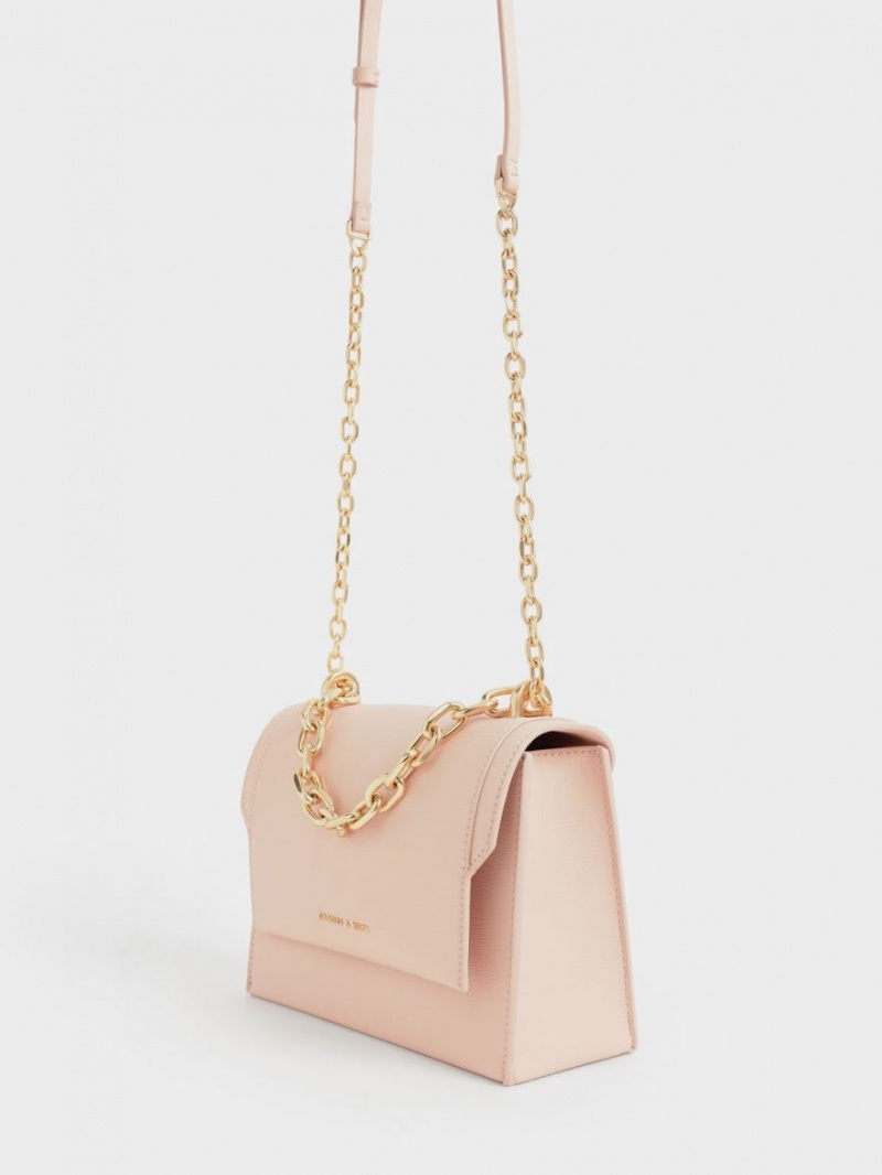 Geanta Crossbody Charles & Keith Front Flap Chain Handle Roz Deschis | 513TEBMWQ