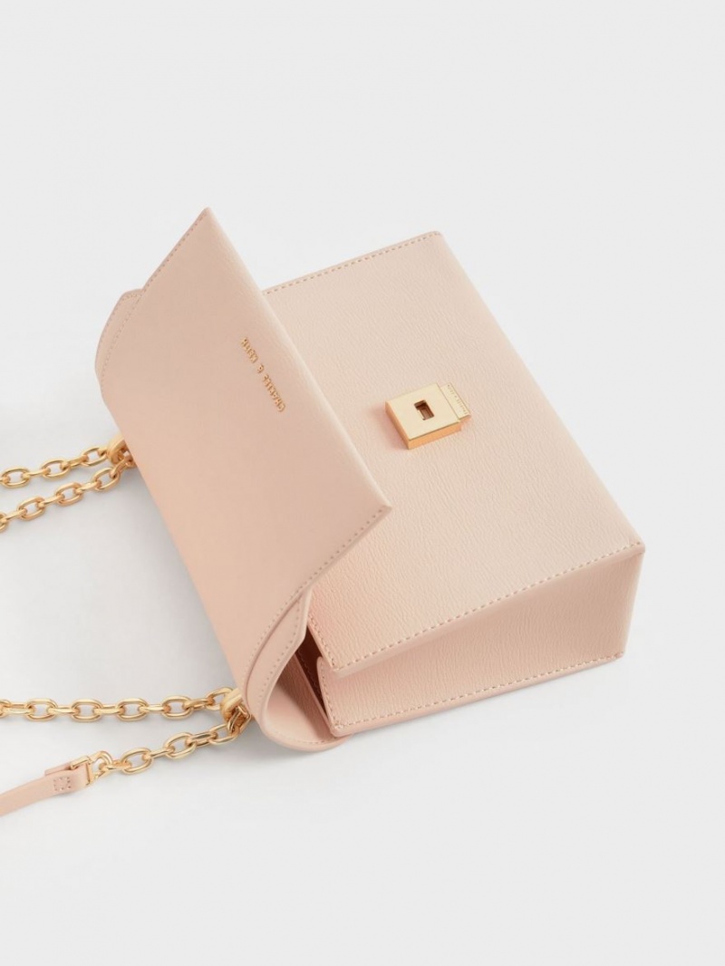 Geanta Crossbody Charles & Keith Front Flap Chain Handle Roz Deschis | 513TEBMWQ