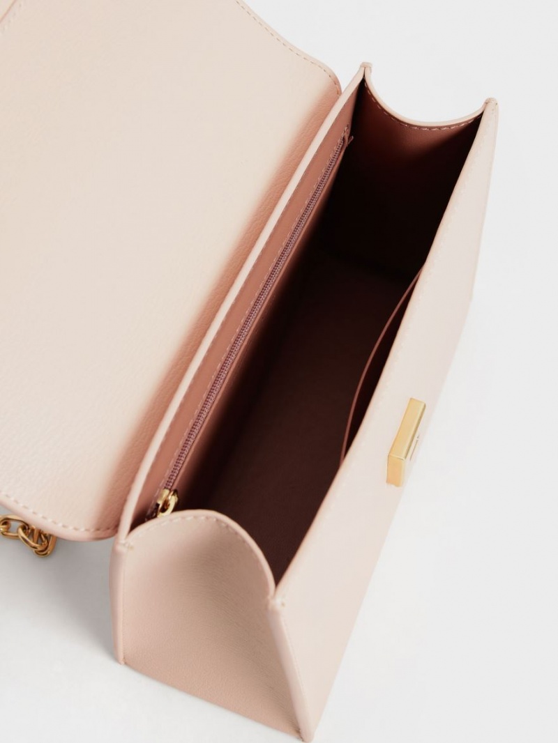 Geanta Crossbody Charles & Keith Front Flap Chain Handle Roz Deschis | 513TEBMWQ