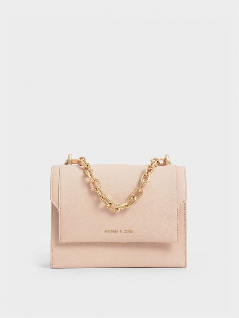 Geanta Crossbody Charles & Keith Front Flap Chain Handle Roz Deschis | 513TEBMWQ