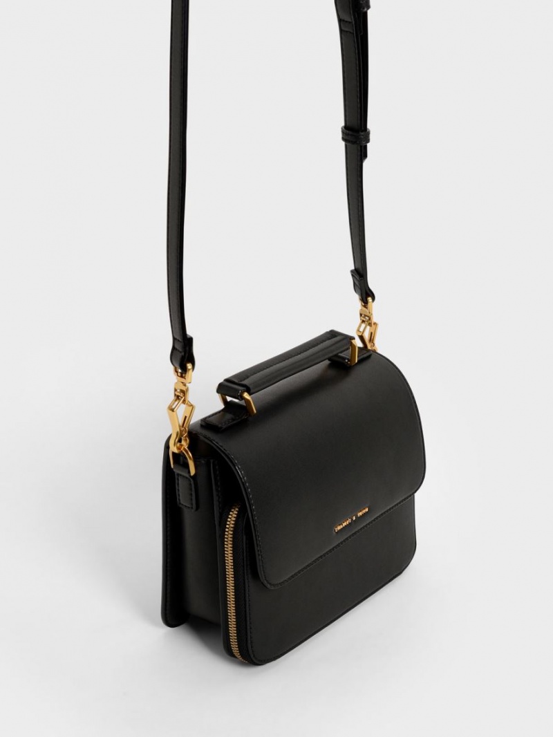 Geanta Crossbody Charles & Keith Front Flap Top Handle Negrii | 045YUAKOB