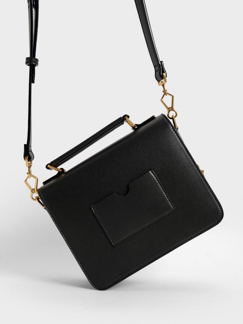 Geanta Crossbody Charles & Keith Front Flap Top Handle Negrii | 045YUAKOB