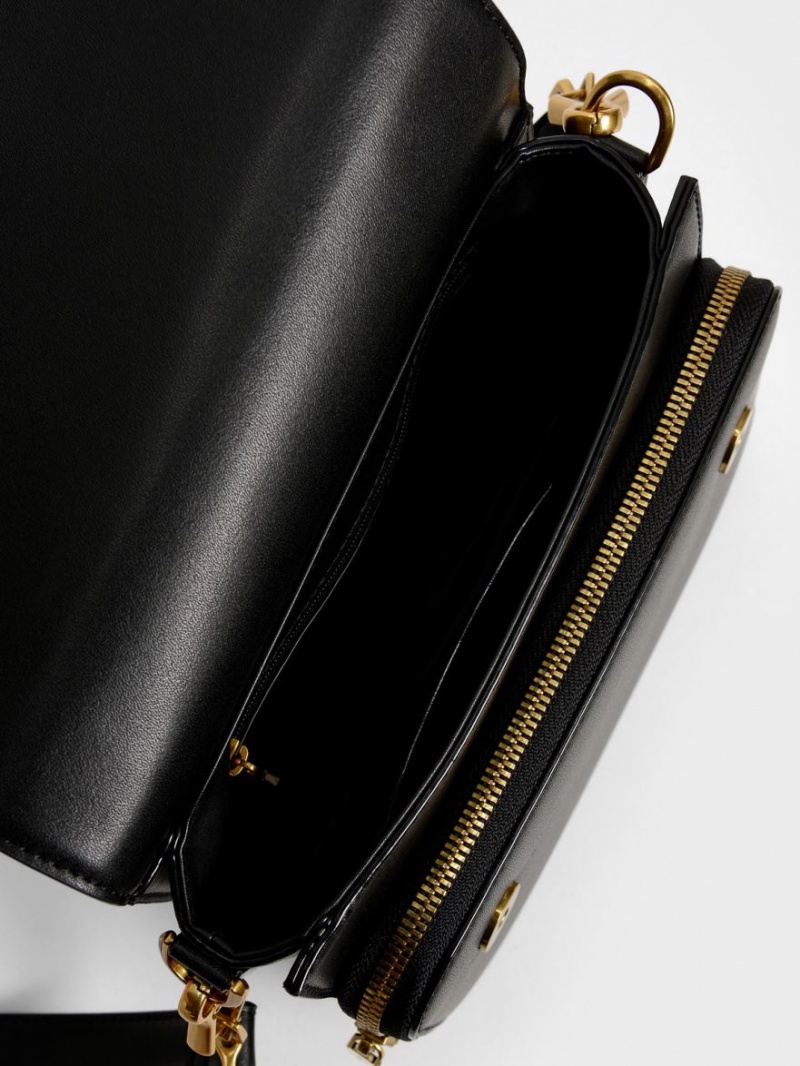Geanta Crossbody Charles & Keith Front Flap Top Handle Negrii | 045YUAKOB