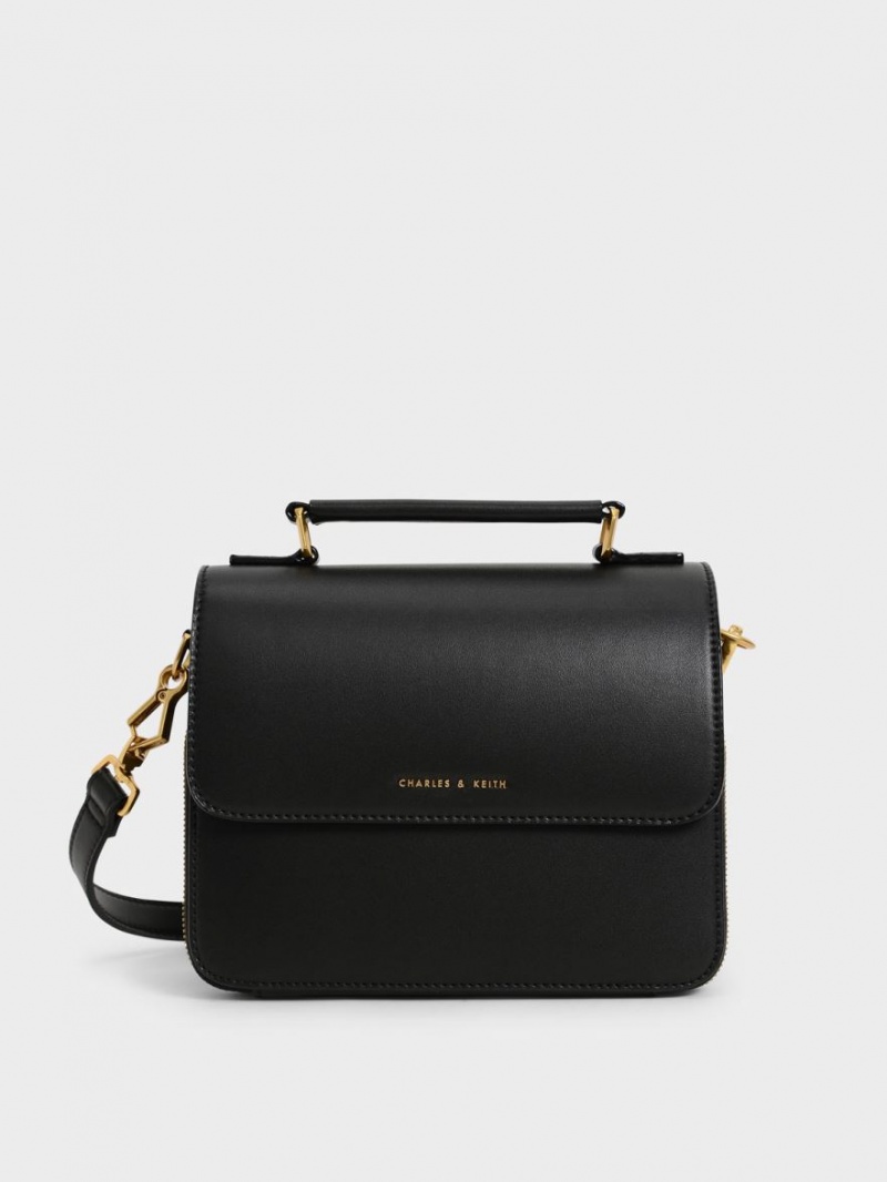 Geanta Crossbody Charles & Keith Front Flap Top Handle Negrii | 045YUAKOB
