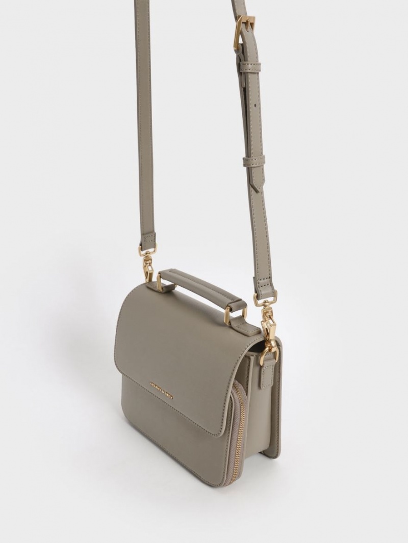 Geanta Crossbody Charles & Keith Front Flap Top Handle Gri | 402JUVCRG