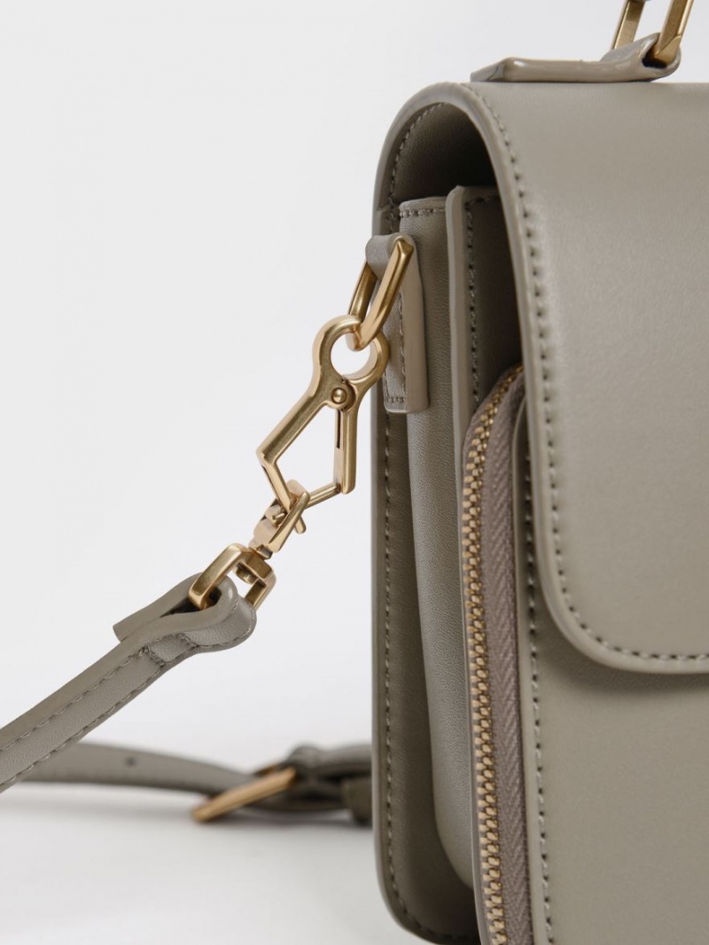 Geanta Crossbody Charles & Keith Front Flap Top Handle Gri | 402JUVCRG