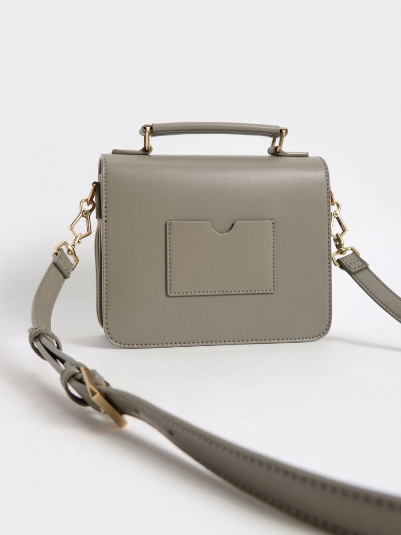 Geanta Crossbody Charles & Keith Front Flap Top Handle Gri | 402JUVCRG