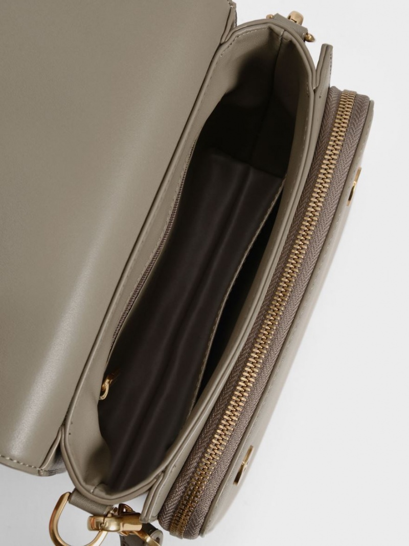 Geanta Crossbody Charles & Keith Front Flap Top Handle Gri | 402JUVCRG