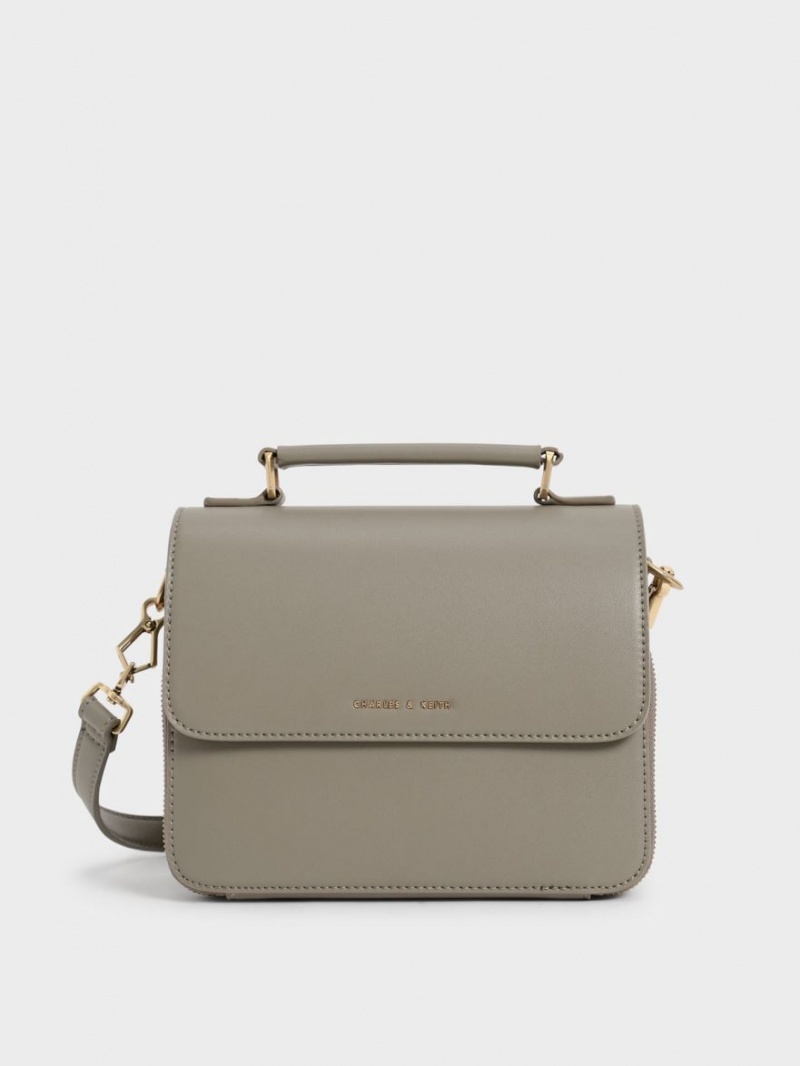 Geanta Crossbody Charles & Keith Front Flap Top Handle Gri | 402JUVCRG