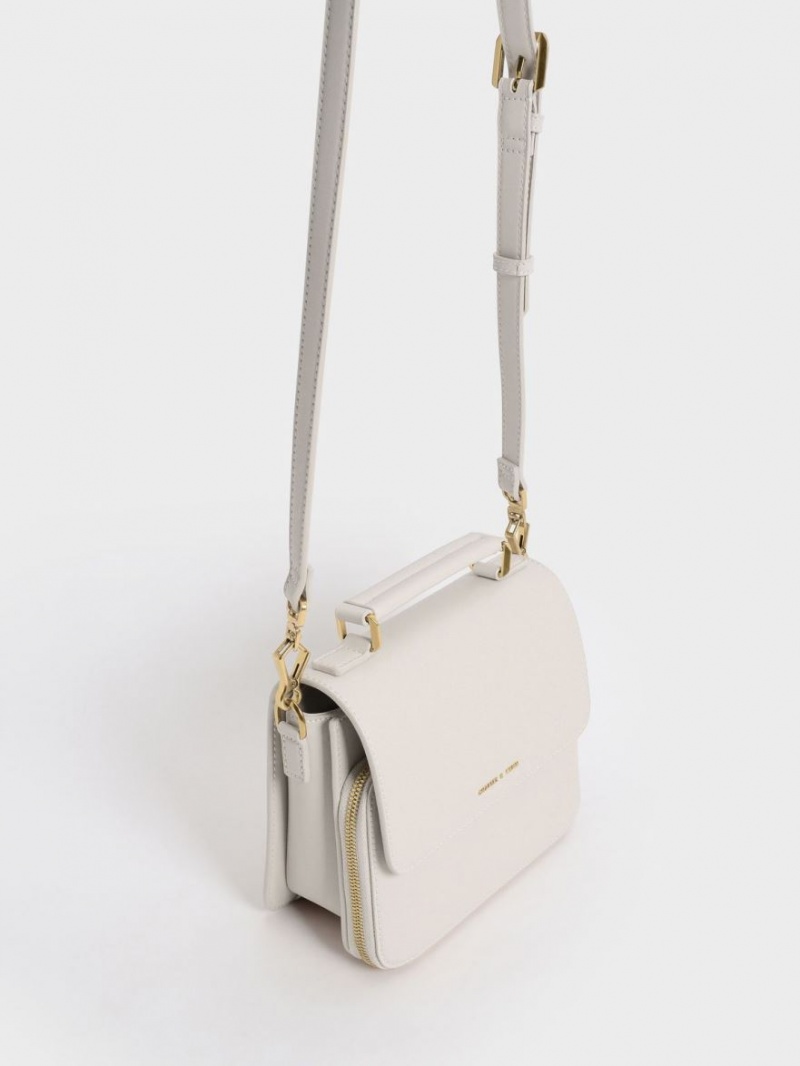 Geanta Crossbody Charles & Keith Front Flap Top Handle Albi | 479TGZDNO