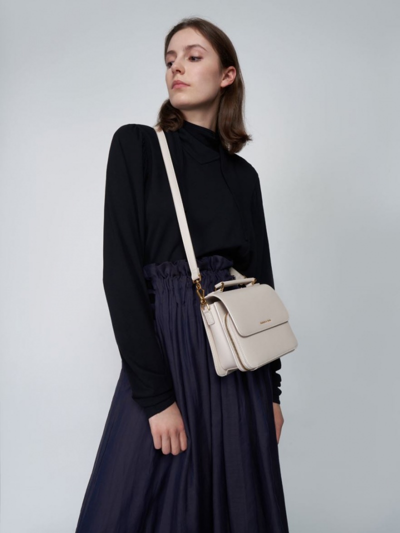 Geanta Crossbody Charles & Keith Front Flap Top Handle Albi | 479TGZDNO