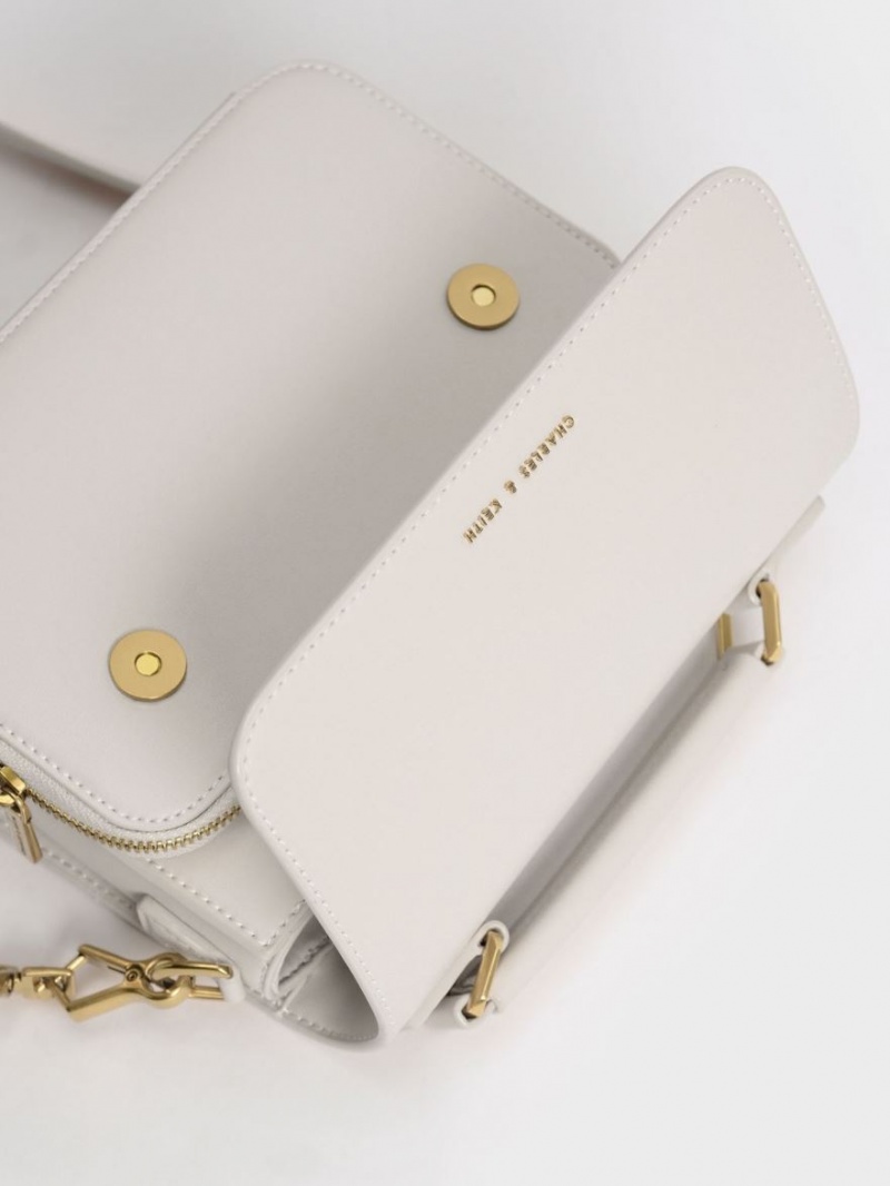 Geanta Crossbody Charles & Keith Front Flap Top Handle Albi | 479TGZDNO