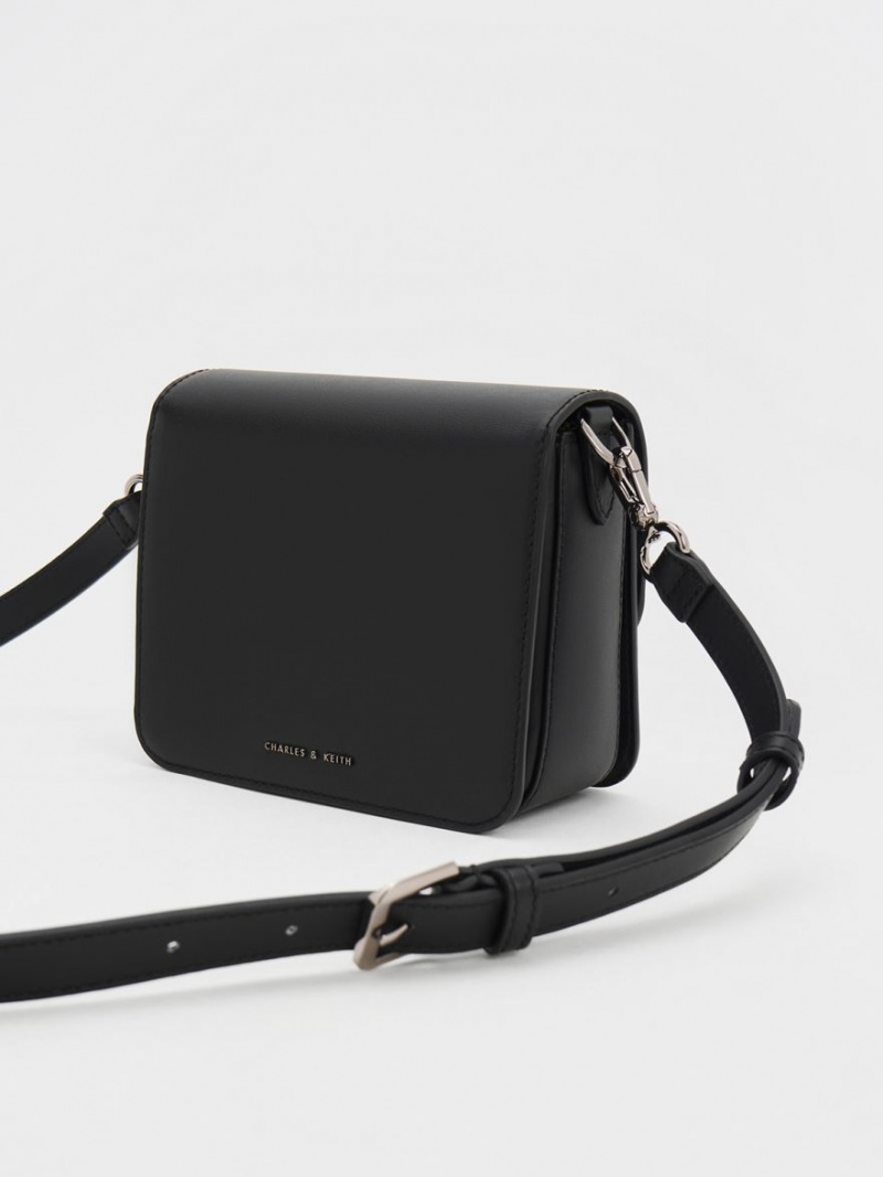 Geanta Crossbody Charles & Keith Gabine Piele Negrii | 315NYSRJO