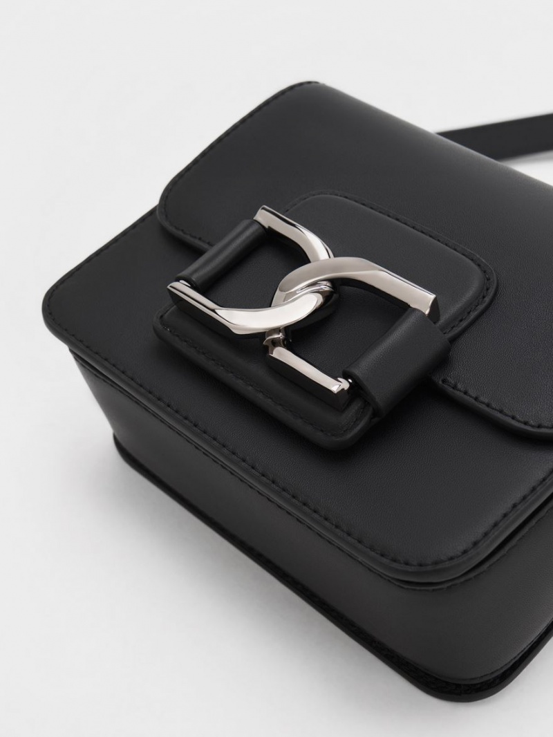 Geanta Crossbody Charles & Keith Gabine Piele Negrii | 315NYSRJO