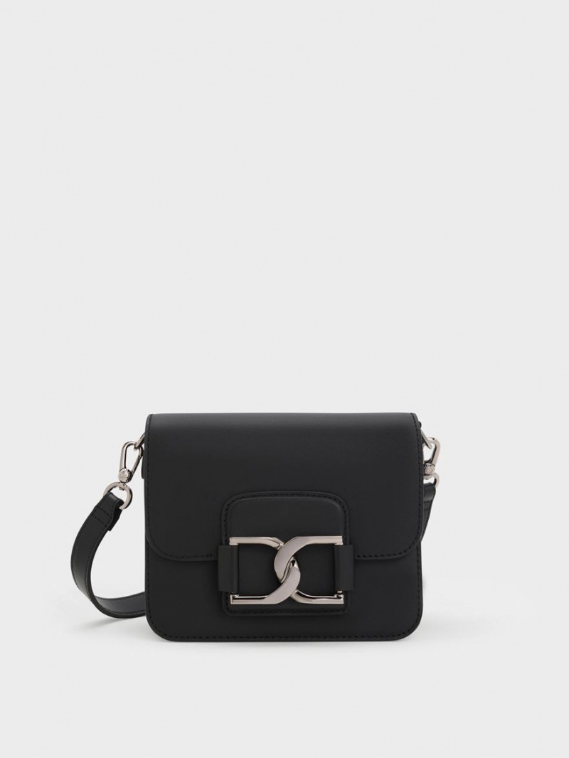 Geanta Crossbody Charles & Keith Gabine Piele Negrii | 315NYSRJO
