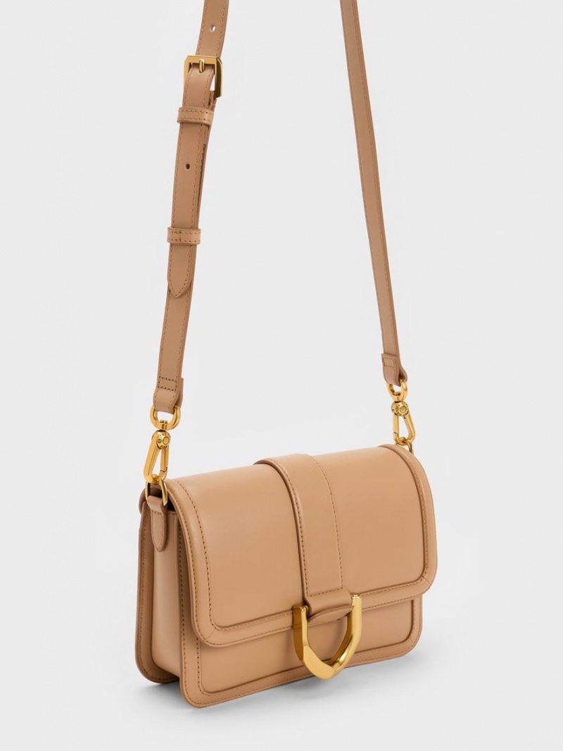 Geanta Crossbody Charles & Keith Gabine Piele Bej | 740NCJMRP