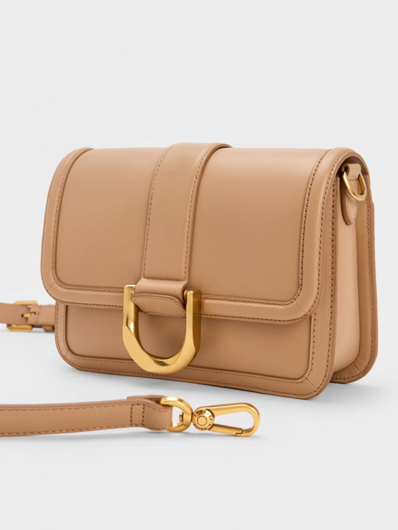 Geanta Crossbody Charles & Keith Gabine Piele Bej | 740NCJMRP