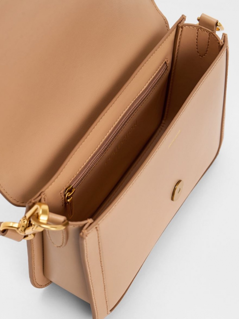 Geanta Crossbody Charles & Keith Gabine Piele Bej | 740NCJMRP